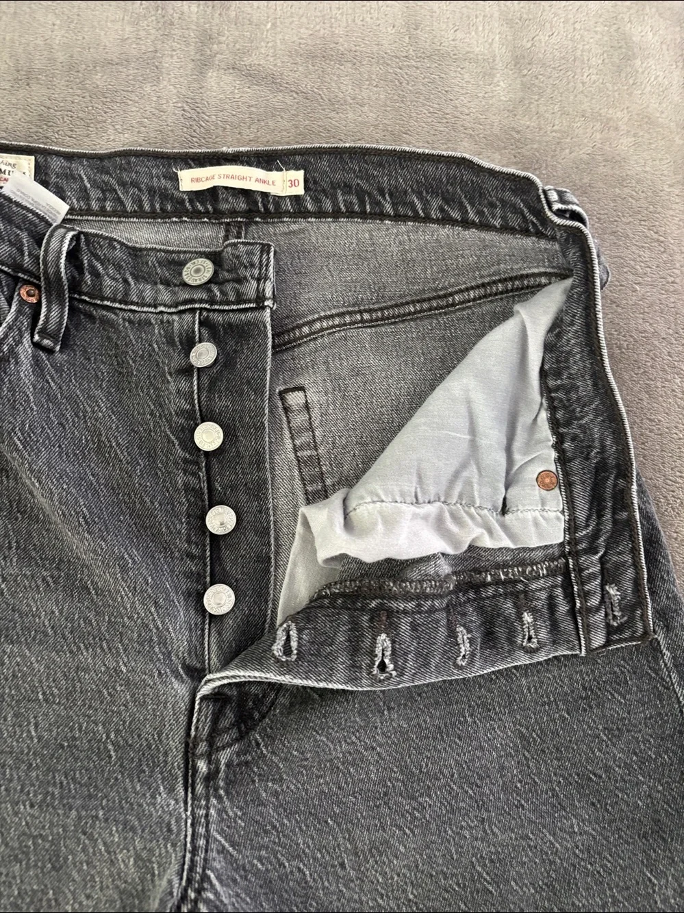 Levi's Premium‎ Ribcage Straight Ankle Women’s Washed Black Straight Jeans Sz 30